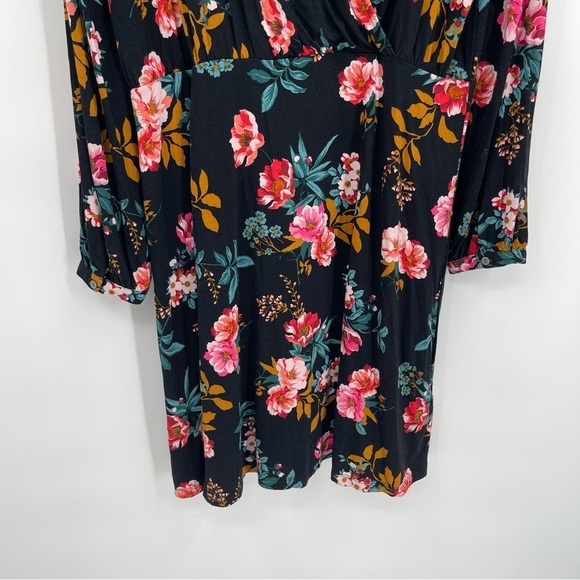 Ann Taylor LOFT NWT Women Black Floral Dress Size 14 Deep-v Back Long Sleeves - Picture 9 of 12